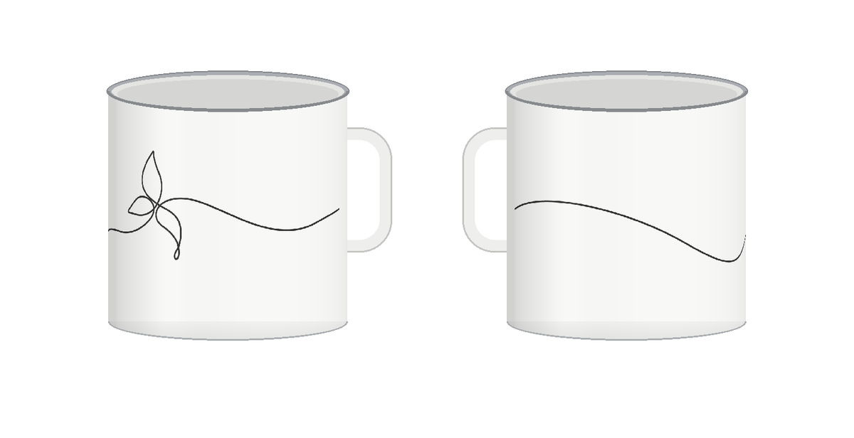 Corium 21 Brand Line Mug, Enamel Camp 12 oz, two views